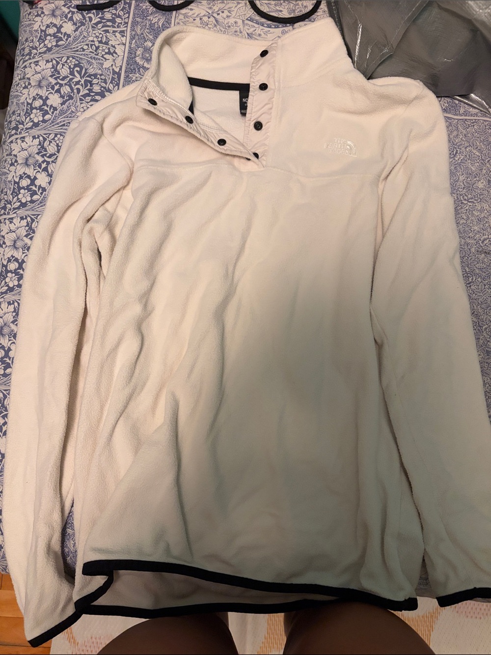 The North Face Men’s Cream Fleece Snap-Front Pullover with Black Trim
